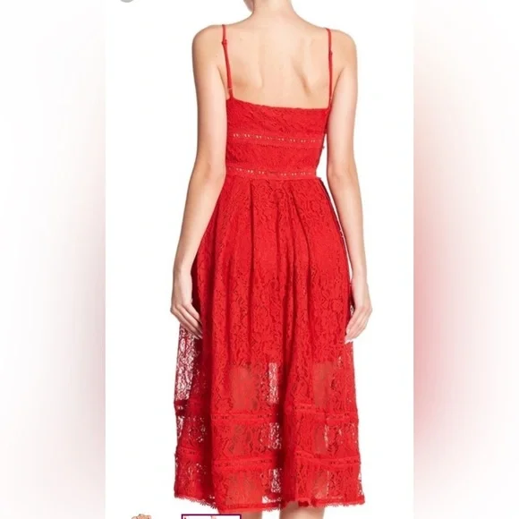 NSR Red lace tea length dress size S - Picture 3 of 13